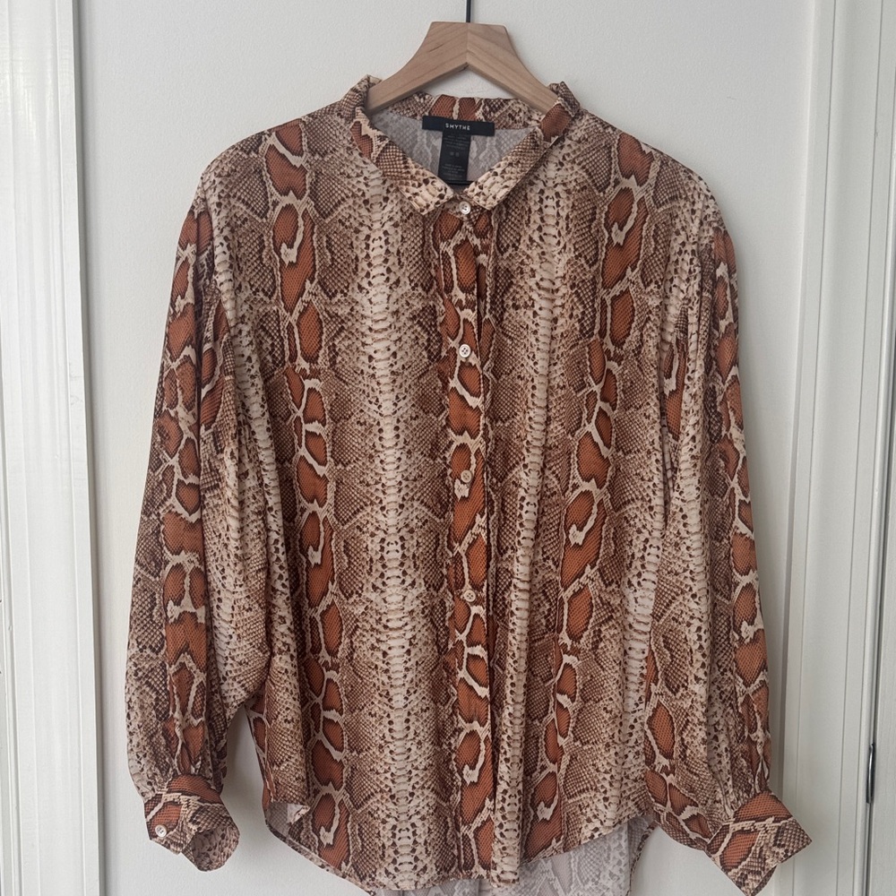 Smythe Brown and Cream Snake Print Button-Down Shirt